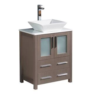 Fresca FCB6224GO-CWH-V Torino 24" Gray Oak Modern Bathroom Cabinet with Top & Vessel Sink