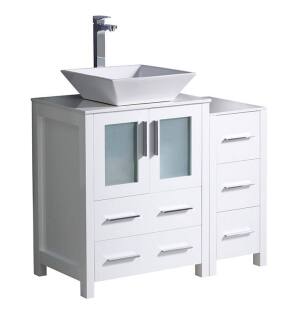 Fresca FCB62-2412WH-CWH-V Torino 36" White Modern Bathroom Cabinets with Top & Vessel Sink