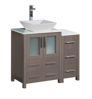 Fresca FCB62-2412GO-CWH-V Torino 36" Gray Oak Modern Bathroom Cabinets with Top & Vessel Sink