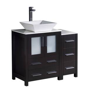 Fresca FCB62-2412ES-CWH-V Fresca Torino 36" Espresso Modern Bathroom Cabinets with Top & Vessel Sink