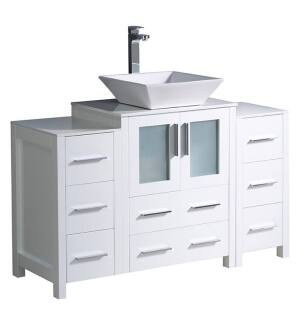 Fresca FCB62-122412WH-CWH-V Torino 48" White Modern Bathroom Cabinets with Top & Vessel Sink