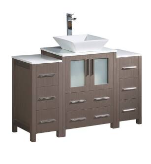 Fresca FCB62-122412GO-CWH-V Torino 48" Gray Oak Modern Bathroom Cabinets with Top & Vessel Sink