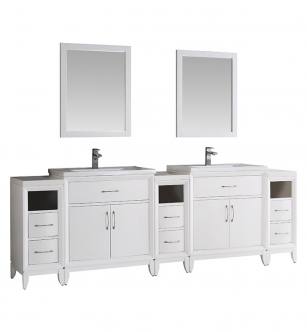 Fresca FVN21-96WH Cambridge 96" White Double Sink Traditional Bathroom Vanity with Mirror