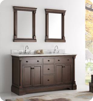 Fresca FVN2260AC Kingston 61" Antique Coffee Double Sink Traditional Bathroom Vanity with Mirrors