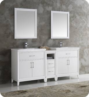 Fresca FVN21-301230WH Cambridge 72" White Double Sink Traditional Bathroom Vanity with Mirror