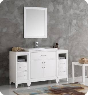 Fresca FVN21-123012WH Cambridge 54" White Traditional Bathroom Vanity with Mirror