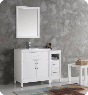 Fresca FVN21-3012WH Cambridge 42" White Traditional Bathroom Vanity with Mirror