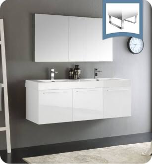 Fresca FVN8093WH-D Vista 59" White Wall Hung Double Sink Modern Bathroom Vanity with Medicine Cabinet