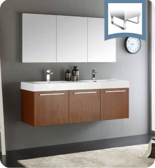 Fresca FVN8093TK-D Vista 59" Teak Wall Hung Double Sink Modern Bathroom Vanity with Medicine Cabinet