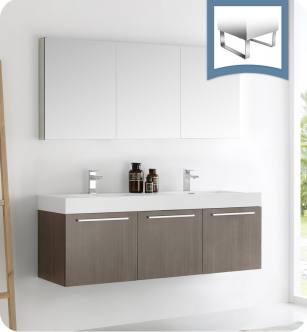 Fresca FVN8093GO-D Vista 59" Gray Oak Wall Hung Double Sink Modern Bathroom Vanity with Medicine Cabinet