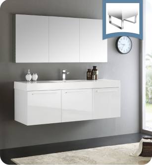 Fresca FVN8093WH Vista 59" White Wall Hung Single Sink Modern Bathroom Vanity with Medicine Cabinet