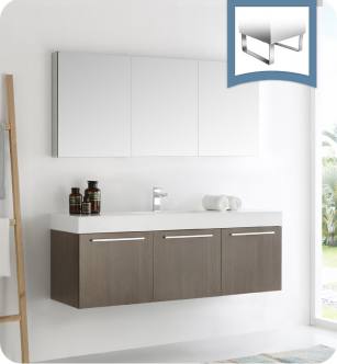 Fresca FVN8093GO Vista 59" Gray Oak Wall Hung Single Sink Modern Bathroom Vanity with Medicine Cabinet