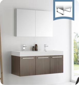 Fresca FVN8092GO-D Vista 48" Gray Oak Wall Hung Double Sink Modern Bathroom Vanity with Medicine Cabinet