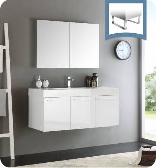 Fresca FVN8092WH Vista 48" White Wall Hung Modern Bathroom Vanity with Medicine Cabinet