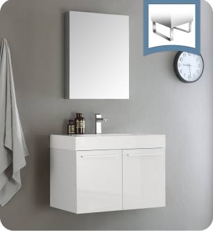 Fresca FVN8089WH Vista 30" White Wall Hung Modern Bathroom Vanity with Medicine Cabinet