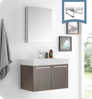 Fresca FVN8089GO Vista 30" Gray Oak Wall Hung Modern Bathroom Vanity with Medicine Cabinet