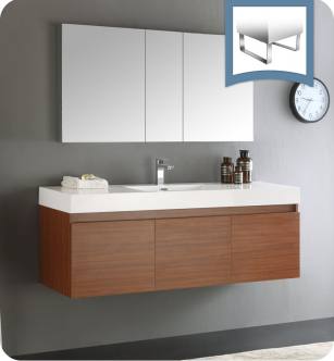 Fresca FVN8041TK Mezzo 59" Teak Wall Hung Single Sink Modern Bathroom Vanity with Medicine Cabinet