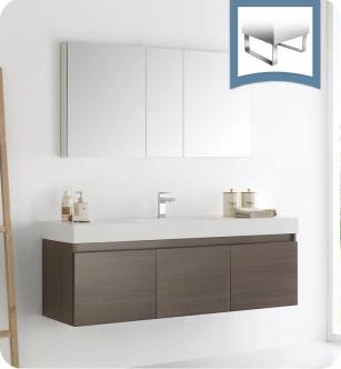 Fresca FVN8041GO Mezzo 59" Gray Oak Wall Hung Single Sink Modern Bathroom Vanity with Medicine Cabinet