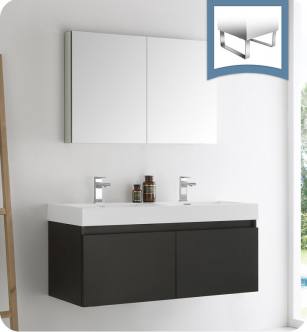 Fresca FVN8012BW Mezzo 48" Black Wall Hung Double Sink Modern Bathroom Vanity with Medicine Cabinet