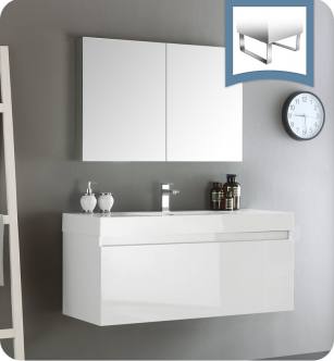 Fresca FVN8011WH Mezzo 48" White Wall Hung Modern Bathroom Vanity with Medicine Cabinet