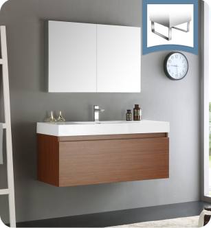 Fresca FVN8011TK Mezzo 48" Teak Wall Hung Modern Bathroom Vanity with Medicine Cabinet