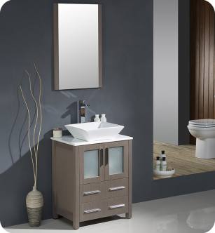 Fresca FVN6224GO-VSL Torino 24" Modern Bathroom Vanity with Vessel Sink in Gray Oak