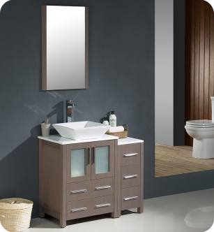 Fresca FVN62-2412GO-VSL Torino 36"Modern Bathroom Vanity with Side Cabinet and Vessel Sink in Gray Oak