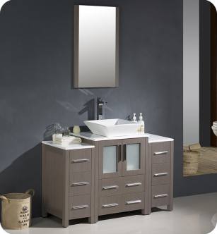 Fresca FVN62-122412GO-VSL Torino 48" Modern Bathroom Vanity with 2 Side Cabinets and Vessel Sink in Gray Oak