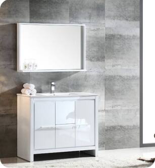 Fresca FVN8140WH Allier 40" Modern Bathroom Vanity with Mirror in Glossy White