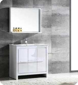 Fresca FVN8136WH Allier 36" Modern Bathroom Vanity with Mirror in Glossy White