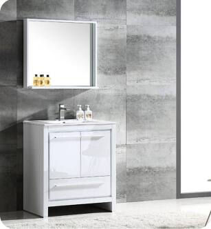 Fresca FVN8130WH Allier 30" Modern Bathroom Vanity with Mirror in Glossy White