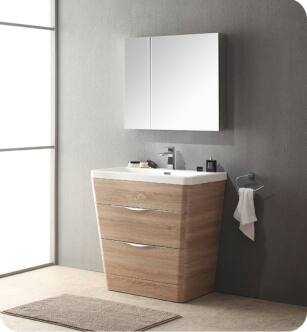 Fresca FVN8532WK Milano 32" Modern Bathroom Vanity in a White Oak Finish with Medicine Cabinet and Faucet