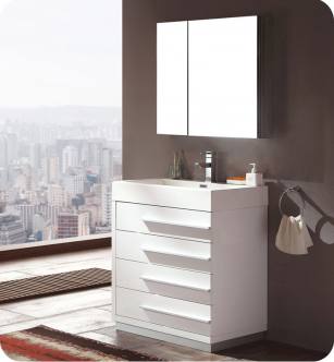 Fresca FVN8030WH Livello 30" Modern Bathroom Vanity with Medicine Cabinet in White