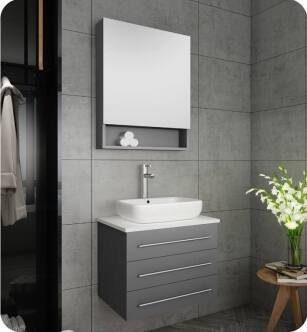 Fresca FVN6185GR-VSL Modella 24" Gray Wall Hung Vessel Sink Modern Bathroom Vanity with Medicine Cabinet