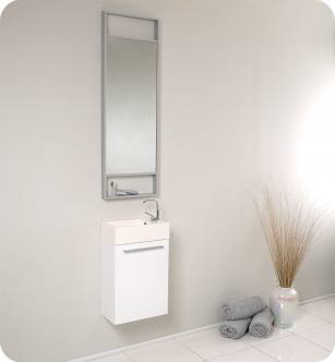 Fresca FVN8002WH Pulito 16" Small White Modern Bathroom Vanity with Tall Mirror