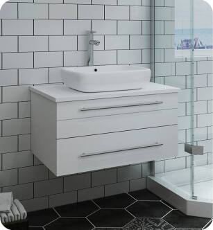 Fresca FCB6130WH-VSL-CWH-V Lucera 30" White Wall Hung Modern Bathroom Cabinet with Top & Vessel Sink