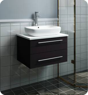 Fresca FCB6124ES-VSL-CWH-V Lucera 24" Espresso Wall Hung Modern Bathroom Cabinet with Top & Vessel Sink