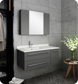 Fresca FVN6136GR-UNS-L Lucera 36" Gray Wall Hung Undermount Sink Modern Bathroom Vanity with Medicine Cabinet - Left Version