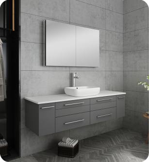 Fresca FVN6160GR-VSL Lucera 60" Gray Wall Hung Single Vessel Sink Modern Bathroom Vanity with Medicine Cabinet