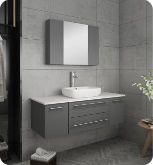 Fresca FVN6148GR-VSL Lucera 48" Gray Wall Hung Vessel Sink Modern Bathroom Vanity with Medicine Cabinet