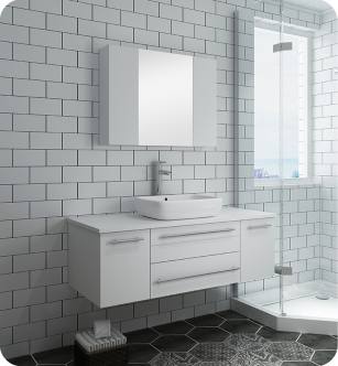 Fresca FVN6148WH-VSL Lucera 48" White Wall Hung Vessel Sink Modern Bathroom Vanity with Medicine Cabinet