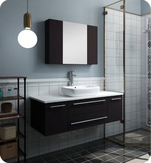 Fresca FVN6148ES-VSL Lucera 48" Espresso Wall Hung Vessel Sink Modern Bathroom Vanity with Medicine Cabinet