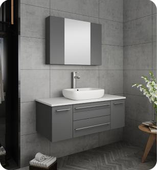 Fresca FVN6142GR-VSL 42" Gray Wall Hung Vessel Sink Modern Bathroom Vanity with Medicine Cabinet