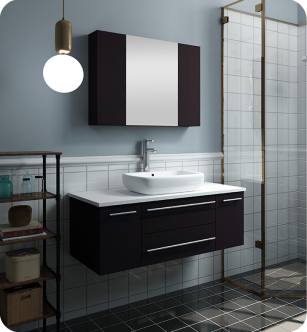 Fresca FVN6142ES-VSL Lucera 42" Espresso Wall Hung Vessel Sink Modern Bathroom Vanity with Medicine Cabinet