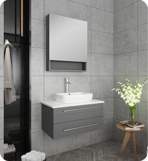 Fresca FVN6130GR-VSL Lucera 30" Gray Wall Hung Vessel Sink Modern Bathroom Vanity with Medicine Cabinet