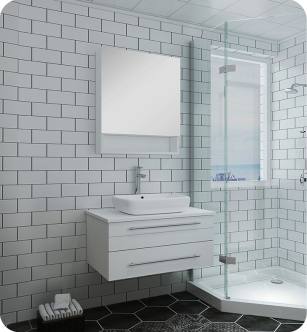 Fresca FVN6130WH-VSL Lucera 30" White Wall Hung Vessel Sink Modern Bathroom Vanity with Medicine Cabinet