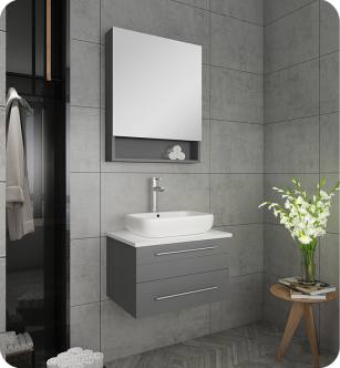 Fresca FVN6124GR-VSL Lucera 24" Gray Wall Hung Vessel Sink Modern Bathroom Vanity with Medicine Cabinet