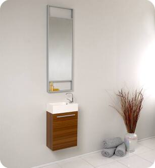 Fresca FVN8002TK Pulito 16" Small Teak Modern Bathroom Vanity with Tall Mirror