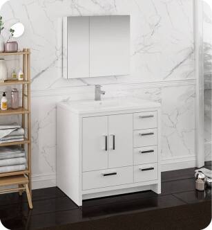 Fresca FVN9436WH-R Imperia 36" Glossy White Free Standing Modern Bathroom Vanity with Medicine Cabinet- Right Version