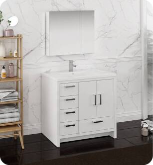 Fresca FVN9436WH-L Imperia 36" Glossy White Free Standing Modern Bathroom Vanity with Medicine Cabinet- Left Version
